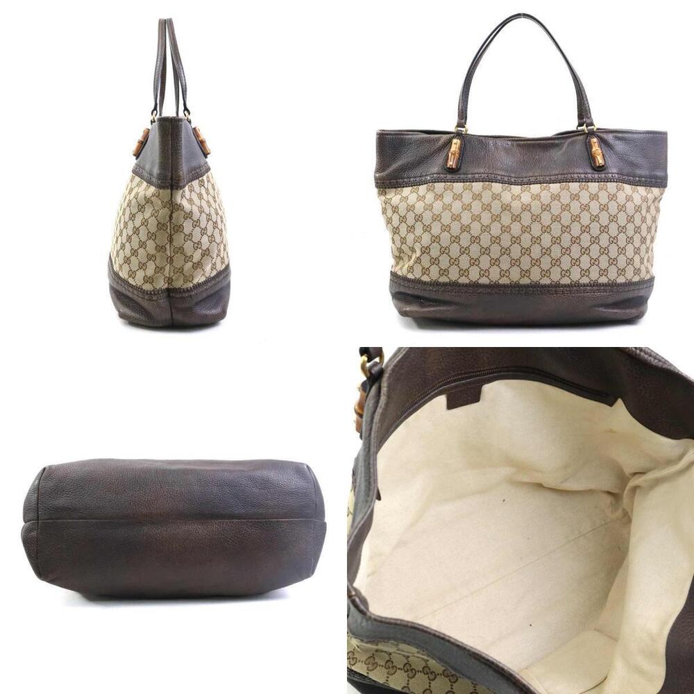 Gucci GG Canvas Tote Brown Handbag Leather Bamboo Bag Brown